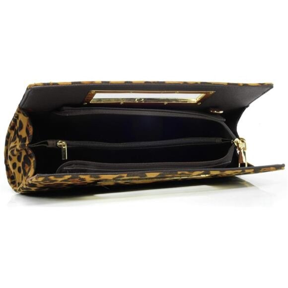 Leopard Print Clutch Purse Faux Patent Leather Shoulder Bag Evening Handbag - Picture 3 of 7